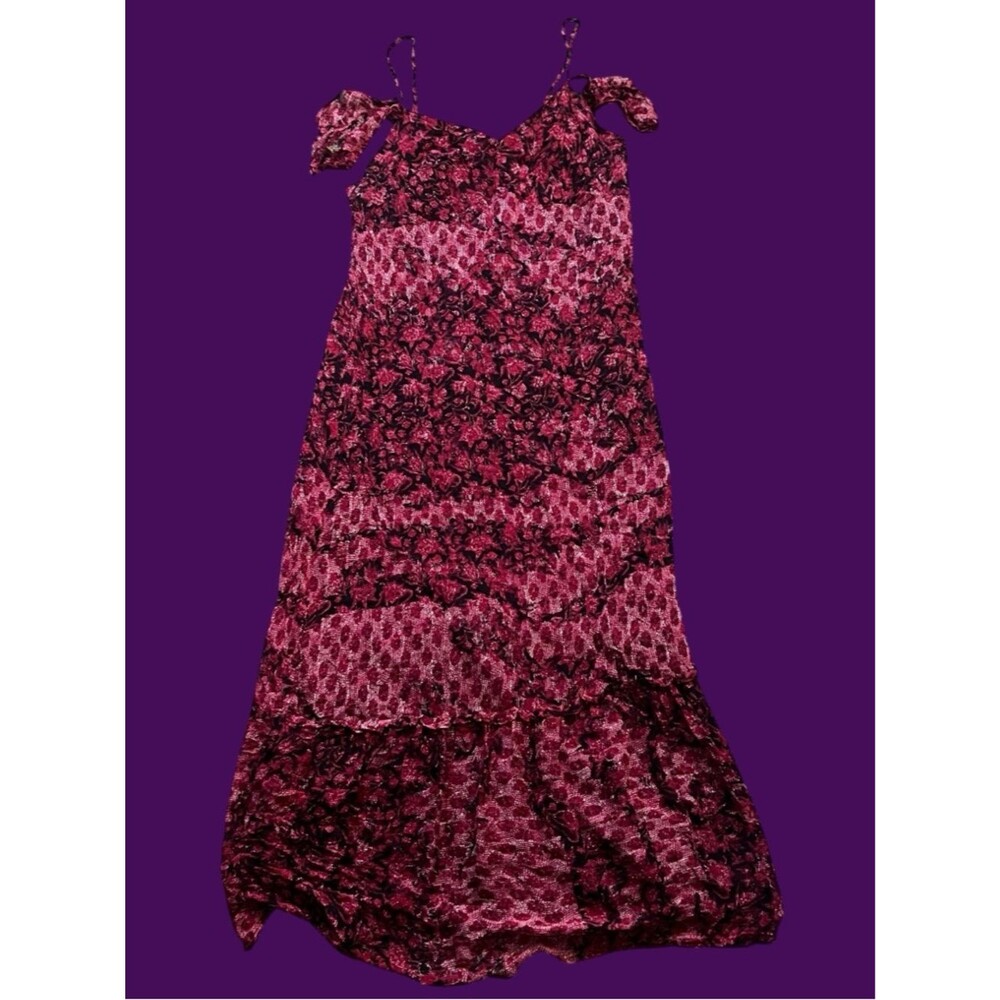 2010s Lucky Brand Pink and Black Floral Maxi Dress from Boho Whimsygoth NWT